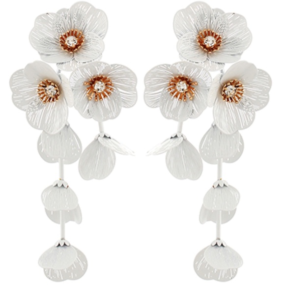 Coated Filigree Flower Long Earrings - Picture 1 of 2